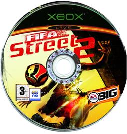 Artwork on the CD for FIFA Street 2 on the Microsoft Xbox.