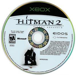Artwork on the CD for Hitman 2: Silent Assassin on the Microsoft Xbox.