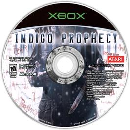 Artwork on the CD for Indigo Prophecy on the Microsoft Xbox.