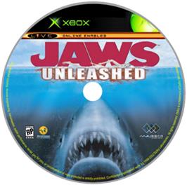 Artwork on the CD for Jaws: Unleashed on the Microsoft Xbox.
