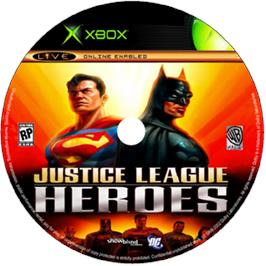 Artwork on the CD for Justice League Heroes on the Microsoft Xbox.