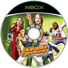 Artwork on the CD for Karaoke Revolution Party on the Microsoft Xbox.