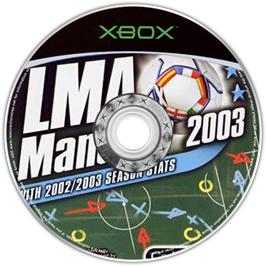 Artwork on the CD for LMA Manager 2003 on the Microsoft Xbox.