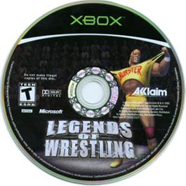Artwork on the CD for Legends of Wrestling on the Microsoft Xbox.