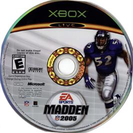 Artwork on the CD for Madden NFL 2005 on the Microsoft Xbox.