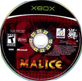 Artwork on the CD for Malice on the Microsoft Xbox.