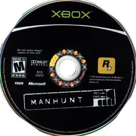 Artwork on the CD for Manhunt on the Microsoft Xbox.