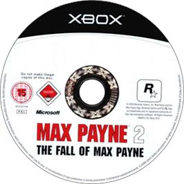 Artwork on the CD for Max Payne 2: The Fall of Max Payne on the Microsoft Xbox.