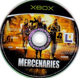 Artwork on the CD for Mercenaries: Playground of Destruction on the Microsoft Xbox.