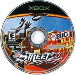 Artwork on the CD for NFL Street 2 on the Microsoft Xbox.