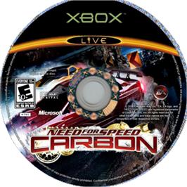 Artwork on the CD for Need for Speed: Carbon on the Microsoft Xbox.