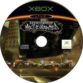 Artwork on the CD for Need for Speed: Most Wanted on the Microsoft Xbox.