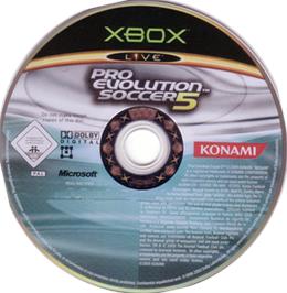 Artwork on the CD for Pro Evolution Soccer 5 on the Microsoft Xbox.