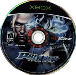 Artwork on the CD for Psi-Ops: The Mindgate Conspiracy on the Microsoft Xbox.