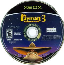 Artwork on the CD for Rayman 3: Hoodlum Havoc on the Microsoft Xbox.