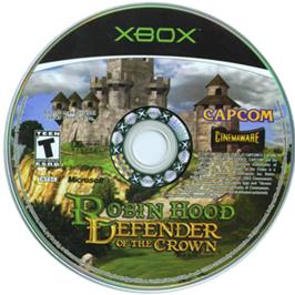 Artwork on the CD for Robin Hood: Defender of the Crown on the Microsoft Xbox.