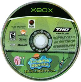Artwork on the CD for SpongeBob SquarePants: Battle for Bikini Bottom on the Microsoft Xbox.