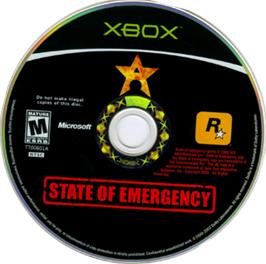 Artwork on the CD for State of Emergency on the Microsoft Xbox.