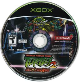 Artwork on the CD for Teenage Mutant Ninja Turtles 2: Battle Nexus on the Microsoft Xbox.