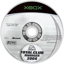 Artwork on the CD for Total Club Manager 2004 on the Microsoft Xbox.