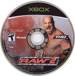 Artwork on the CD for WWE Raw 2 on the Microsoft Xbox.