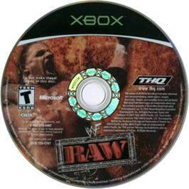 Artwork on the CD for WWF Raw on the Microsoft Xbox.