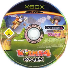 Artwork on the CD for Worms 4: Mayhem on the Microsoft Xbox.