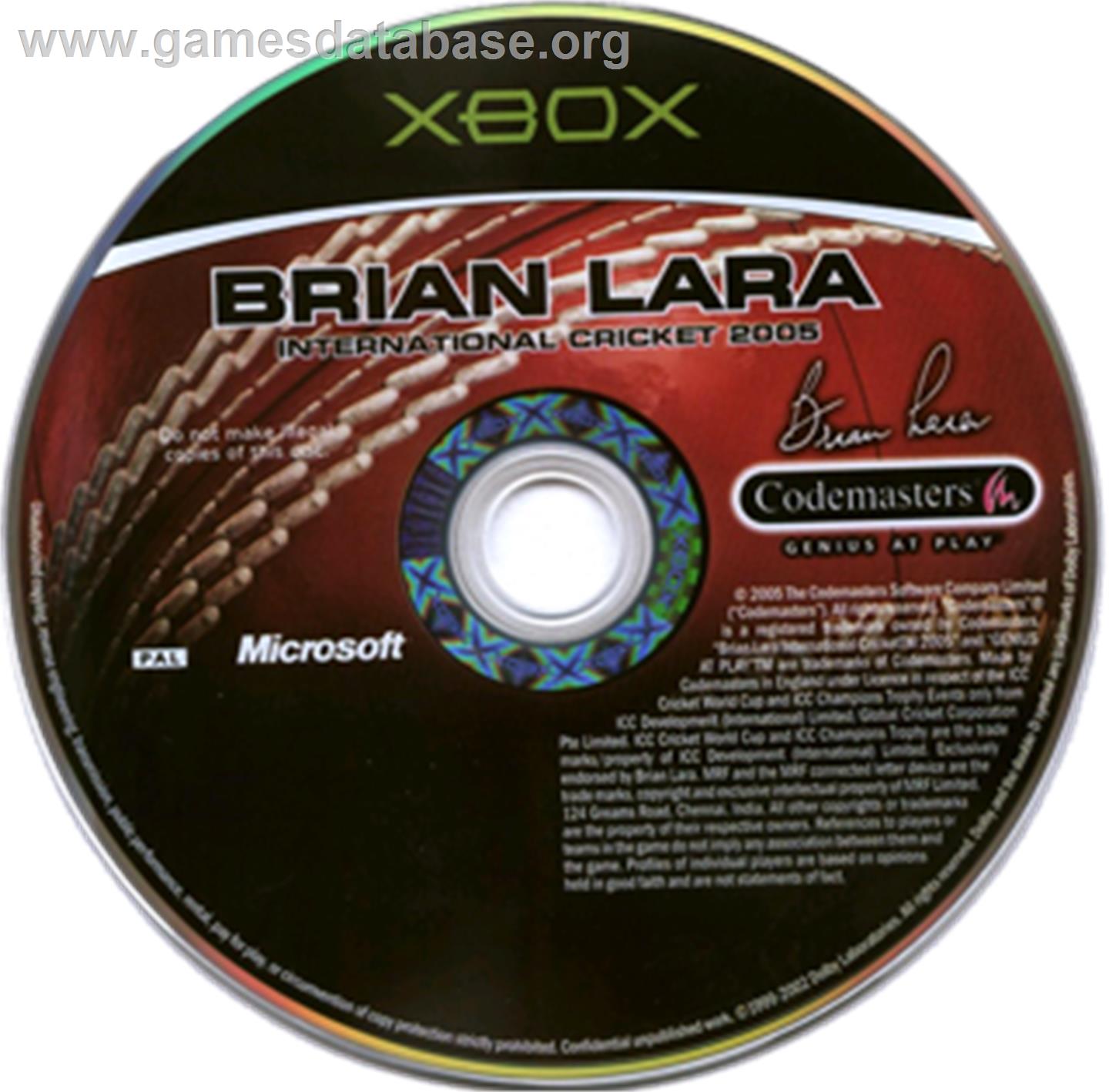Brian Lara International Cricket 2005 - Microsoft Xbox - Artwork - CD