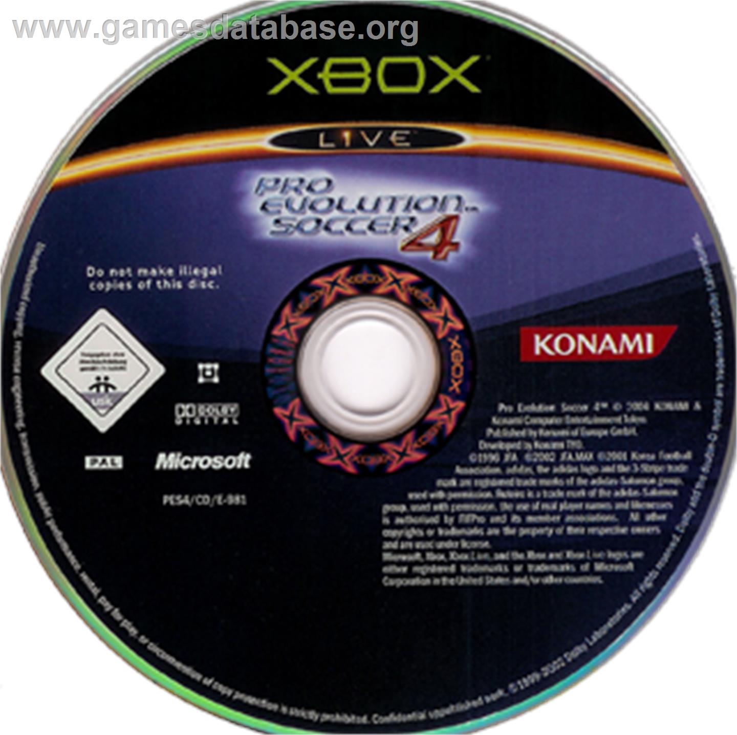 Pro Evolution Soccer 4 - Microsoft Xbox - Artwork - CD