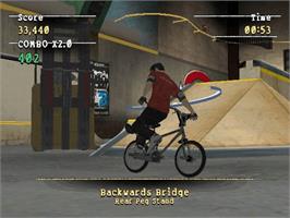 In game image of Mat Hoffman's Pro BMX 2 on the Microsoft Xbox.