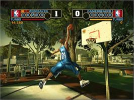 In game image of NBA Street V3 on the Microsoft Xbox.