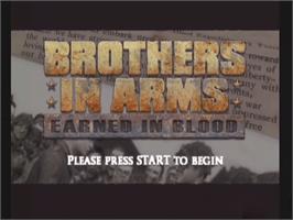 Title screen of Brothers in Arms: Earned in Blood on the Microsoft Xbox.