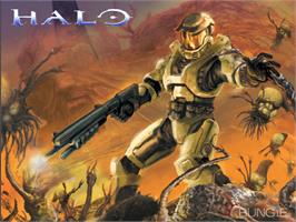 Title screen of Halo: Combat Evolved on the Microsoft Xbox.