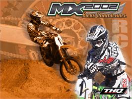 Title screen of MX 2002 featuring Ricky Carmichael on the Microsoft Xbox.