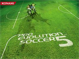 Title screen of Pro Evolution Soccer 5 on the Microsoft Xbox.