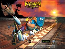 Title screen of Rayman Arena on the Microsoft Xbox.