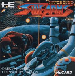 Top of cartridge artwork for Side Arms Hyper Dyne on the NEC PC Engine.