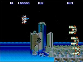 In game image of Side Arms Hyper Dyne on the NEC PC Engine.