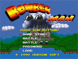Title screen of Bomberman on the NEC PC Engine.