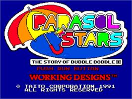 Title screen of Parasol Stars: The Story of Bubble Bobble III on the NEC PC Engine.