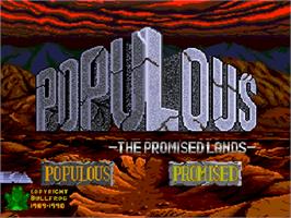 Title screen of Populous: The Promised Lands on the NEC PC Engine CD.