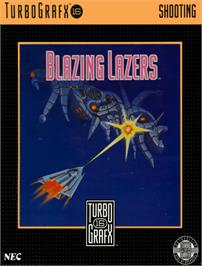 Box cover for Blazing Lazers on the NEC TurboGrafx-16.