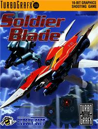 Box cover for Soldier Blade on the NEC TurboGrafx-16.