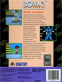 Box back cover for Bonk 3: Bonk's Big Adventure on the NEC TurboGrafx-16.