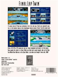 Box back cover for Final Lap Twin on the NEC TurboGrafx-16.