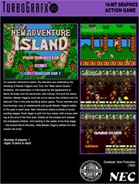 Box back cover for New Adventure Island on the NEC TurboGrafx-16.
