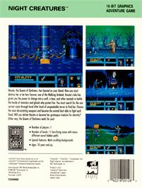 Box back cover for Night Creatures on the NEC TurboGrafx-16.