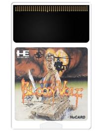 Cartridge artwork for Bloody Wolf on the NEC TurboGrafx-16.