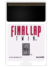 Cartridge artwork for Final Lap Twin on the NEC TurboGrafx-16.
