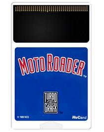 Cartridge artwork for Moto Roader on the NEC TurboGrafx-16.